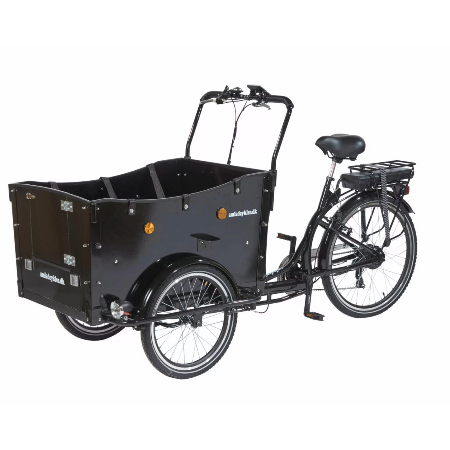 Shot of the Amcargobikes Open Kindergarten model in black.