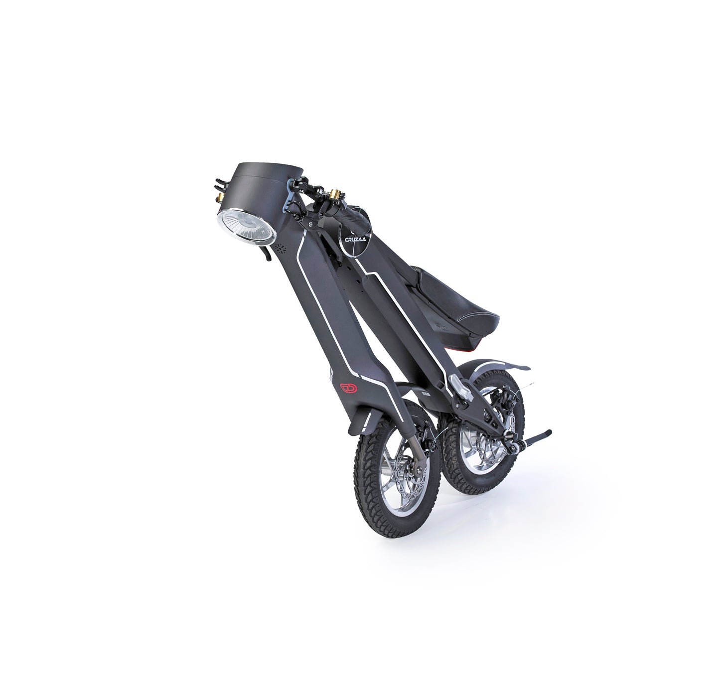 The Cruzaa E-Scooter in Carbon Black - In its folded position.