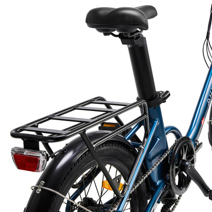 Close up product shot of the Virum Step model in Navy Blue, showing the rear carrier tray and rear light.